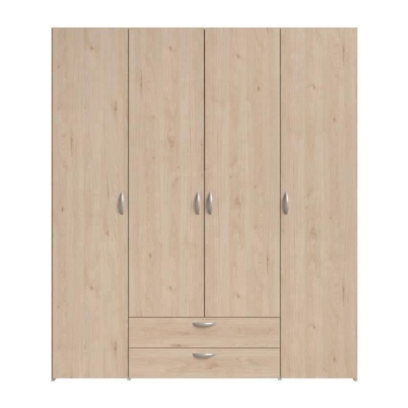 Armoire chambre VARIA - Décor chene - 4 portes battantes + 2 tiroirs