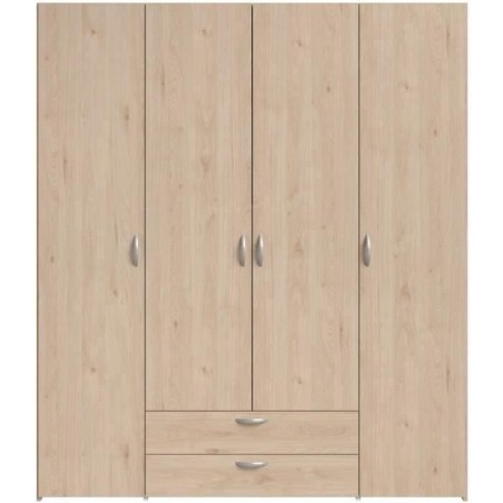 Armoire chambre VARIA - Décor chene - 4 portes battantes + 2 tiroirs