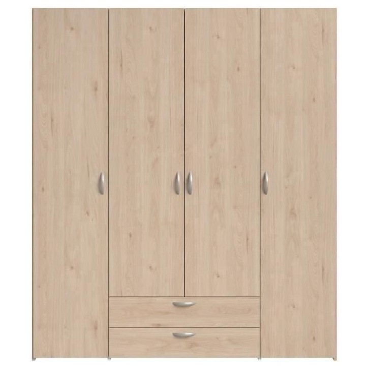 Armoire chambre VARIA - Décor chene - 4 portes battantes + 2 tiroirs - L 159,9 cm x P 51,3 cm x H 185 cm