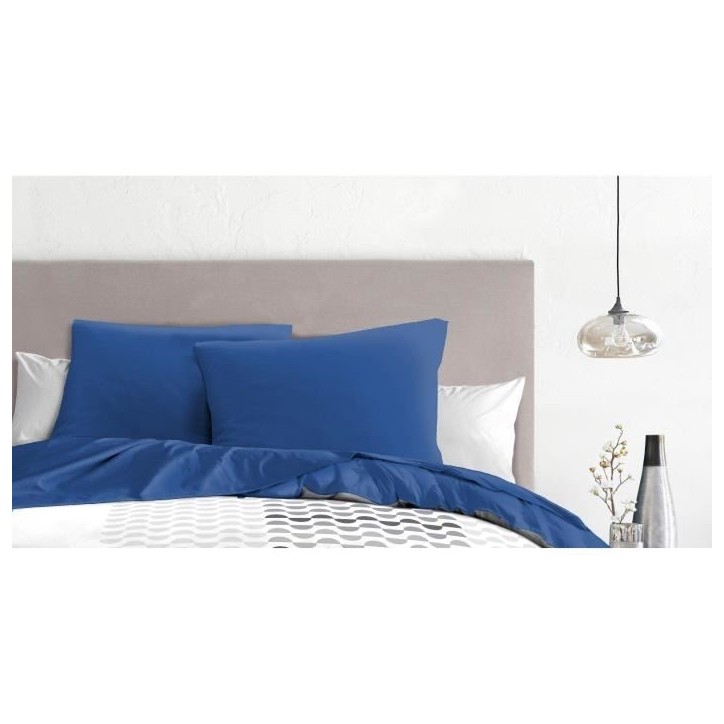 Lot de 2 taies d'oreiller - HOME LINGE PASSION - 63 x 63 cm - Bleu