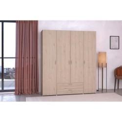 Armoire chambre VARIA - Décor chene - 4 portes battantes + 2 tiroirs