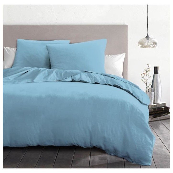 Parure de couette 3 pieces - HOME LINGE PASSION - HP72066 - Microfibre 82 g - 240 x 260 cm - Bleu ciel Parure de couette 3 pieces - HOME LINGE PASSION - HP72066 - Microfibre 82 g - 240 x 260 cm - Bleu ciel