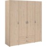 Armoire chambre VARIA - Décor chene - 4 portes battantes + 2 tiroirs