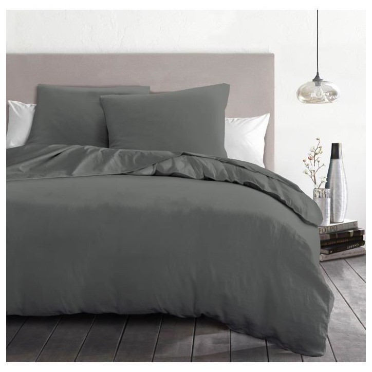 Parure de couette 3 pieces - HOME LINGE PASSION - HP72075 - Microfibre 82 g - 240 x 260 cm - Gris anthracite Parure de couette 3 pieces - HOME LINGE PASSION - HP72075 - Microfibre 82 g - 240 x 260 cm - Gris anthracite