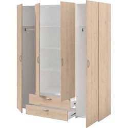 Armoire chambre VARIA - Décor chene - 4 portes battantes + 2 tiroirs