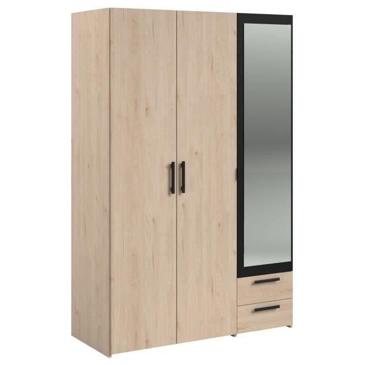 Armoire - Panneau de particules - Décor chene et noir - 3 portes droites - Essentiel - Chambre - 120.3x185x51.7 cm Armoire - Panneau de particules - Décor chene et noir - 3 portes droites - Essentiel - Chambre - 120.3x185x51.7 cm