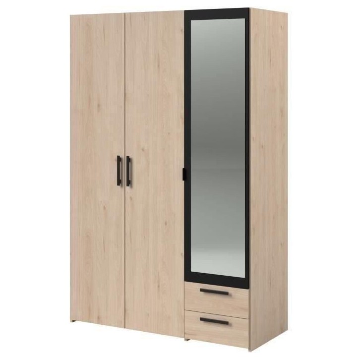 Armoire - Panneau de particules - Décor chene et noir - 3 portes droites - Essentiel - Chambre - 120.3x185x51.7 cm Armoire - Panneau de particules - Décor chene et noir - 3 portes droites - Essentiel - Chambre - 120.3x185x51.7 cm