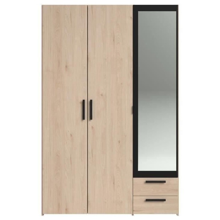 Armoire - Panneau de particules - Décor chene et noir - 3 portes droites - Essentiel - Chambre - 120.3x185x51.7 cm Armoire - Panneau de particules - Décor chene et noir - 3 portes droites - Essentiel - Chambre - 120.3x185x51.7 cm