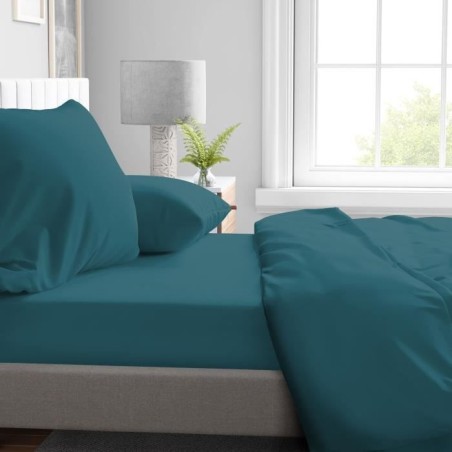 Drap housse - HOME LINGE PASSION - HP72119 - Microfibre 82 g - 140 x 190 cm - Bonnet 30 cm - Bleu canard