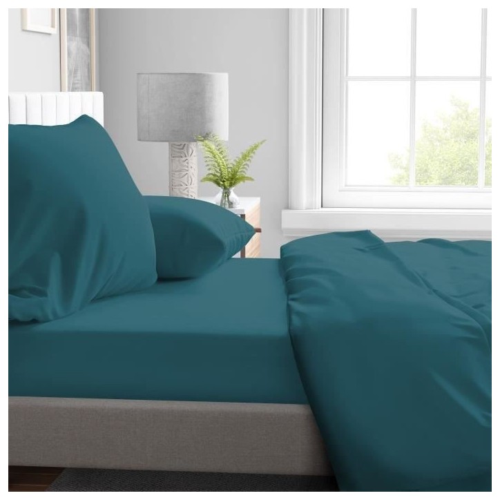 Drap housse - HOME LINGE PASSION - HP72119 - Microfibre 82 g - 140 x 190 cm - Bonnet 30 cm - Bleu canard Drap housse - HOME LINGE PASSION - HP72119 - Microfibre 82 g - 140 x 190 cm - Bonnet 30 cm - Bleu canard