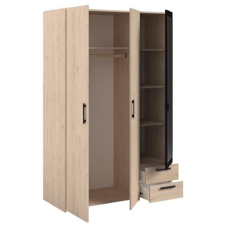 Armoire - Panneau de particules - Décor chene et noir - 3 portes droites - Essentiel - Chambre - 120.3x185x51.7 cm Armoire - Panneau de particules - Décor chene et noir - 3 portes droites - Essentiel - Chambre - 120.3x185x51.7 cm