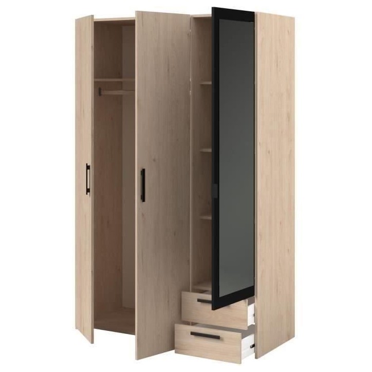 Armoire - Panneau de particules - Décor chene et noir - 3 portes droites - Essentiel - Chambre - 120.3x185x51.7 cm Armoire - Panneau de particules - Décor chene et noir - 3 portes droites - Essentiel - Chambre - 120.3x185x51.7 cm