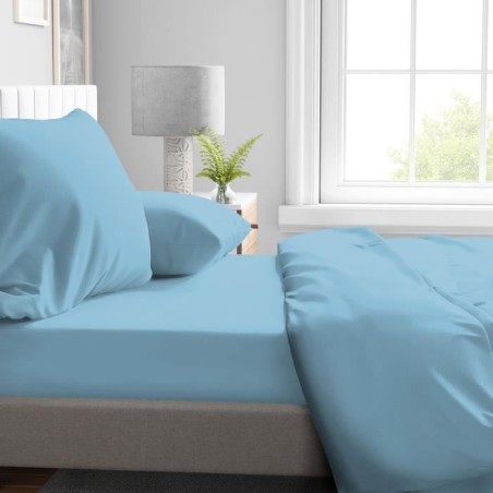 Drap housse - HOME LINGE PASSION - HP72124 - Microfibre 82 g - 90 x 190 cm - Bonnet 30 cm - Bleu ciel