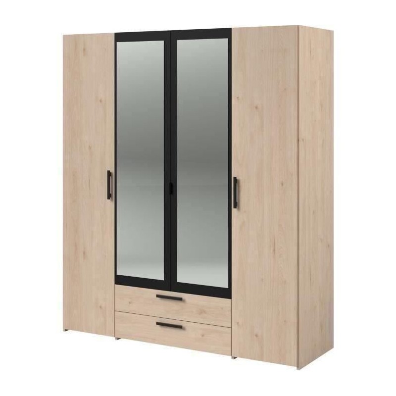 Armoire VARIA - 4 portes battantes + 2 miroirs + 2 tiroirs - Décor ch Armoire VARIA - 4 portes battantes + 2 miroirs + 2 tiroirs - Décor ch
