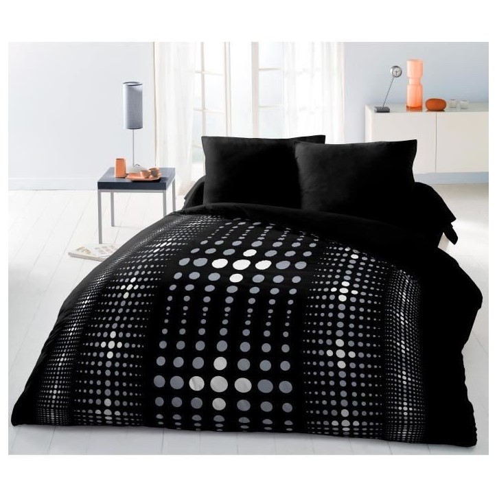 Parure de couette Microfibre STEEVY 220x240cm et 2 taies d'oreillers 63x63cm Noir