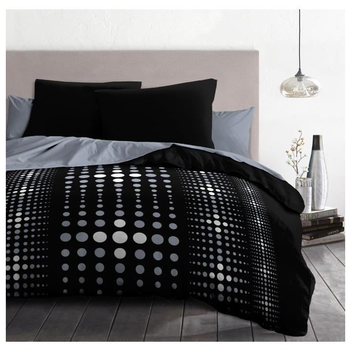 Parure de couette Microfibre STEEVY 220x240cm et 2 taies d'oreillers 63x63cm Noir