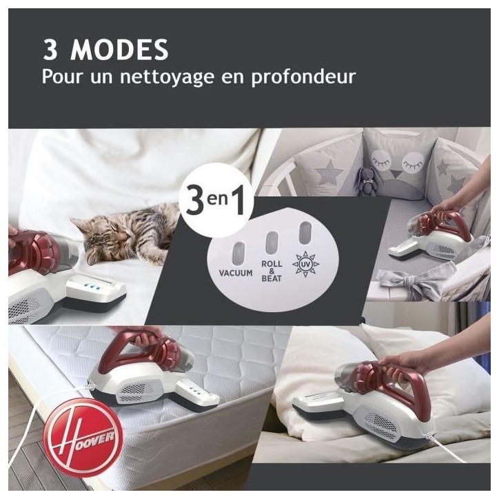 Aspirateur Matelas et Textiles Ultra Vortex - HOOVER MBC500UV - 500 W - 0,3 L - Animaux Allergies - Lampe UV-C antibactérien