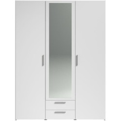 Armoire VARIA - Décor blanc - 3 portes + 2 tiroirs + miroir - L 150 x