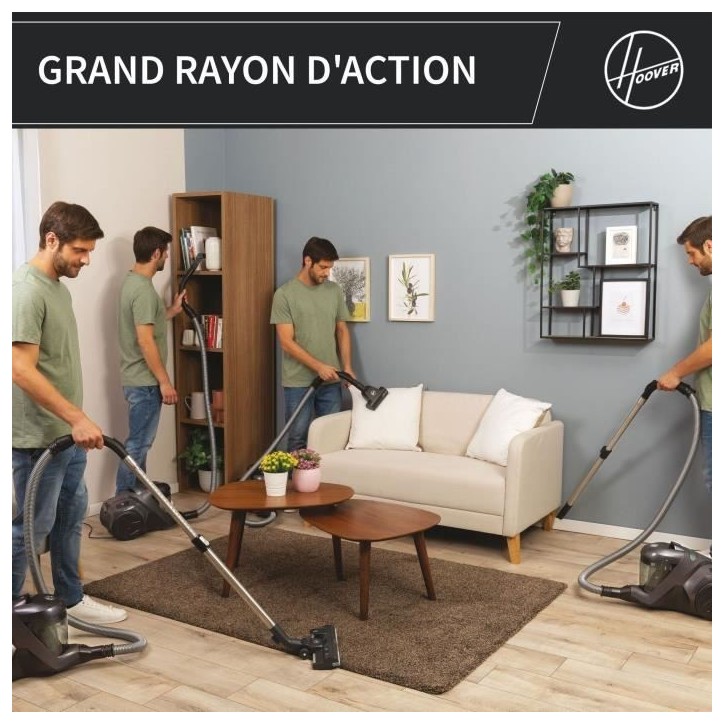 Aspirateur traineau sans sac - HOOVER - HP321PAF - 850 W - 75 dBA - 2 L - Gris