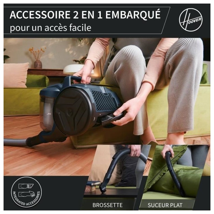 Aspirateur traineau sans sac - HOOVER - HP110HM - 700 W - 78 dBA - 2 L - Bleu Aspirateur traineau sans sac - HOOVER - HP110HM - 700 W - 78 dBA - 2 L - Bleu