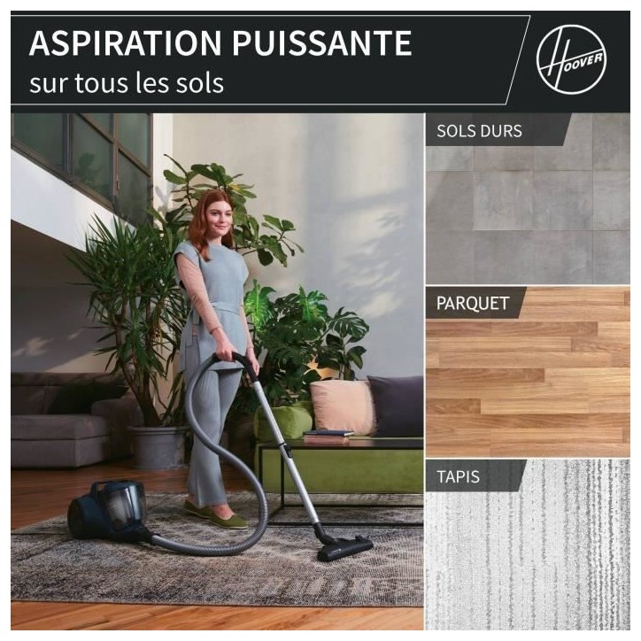 Aspirateur traineau sans sac - HOOVER - HP110HM - 700 W - 78 dBA - 2 L - Bleu Aspirateur traineau sans sac - HOOVER - HP110HM - 700 W - 78 dBA - 2 L - Bleu
