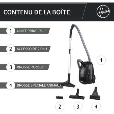 HOOVER HE1 - Aspirateur Traineau avec sac Compact et Puissant - Grande Capacité 2,5L- Haute-performance sur Sols Durs et Moquet