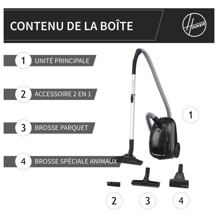 HOOVER HE1 - Aspirateur Traineau avec sac Compact et Puissant - Grande Capacité 2,5L- Haute-performance sur Sols Durs et Moquet HOOVER HE1 - Aspirateur Traineau avec sac Compact et Puissant - Grande Capacité 2,5L- Haute-performance sur Sols Durs et Moquet