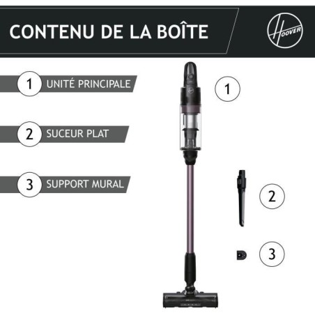 Aspirateur Balai sans fil - HOOVER HF1P10H - 40 AW - Ecran LED - Noir / Pastel violet