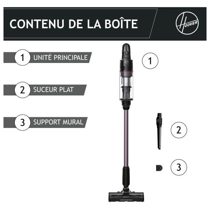 Aspirateur Balai sans fil - HOOVER HF1P10H - 40 AW - Ecran LED - Noir / Pastel violet