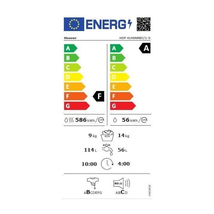 Lave-linge séchant HOOVER H-Wash&Dry 500 HDP 4149AMBC/1-S - 14 / 9 kg - Induction - 1400 trs/min - Connecté - Classe A - Blanc