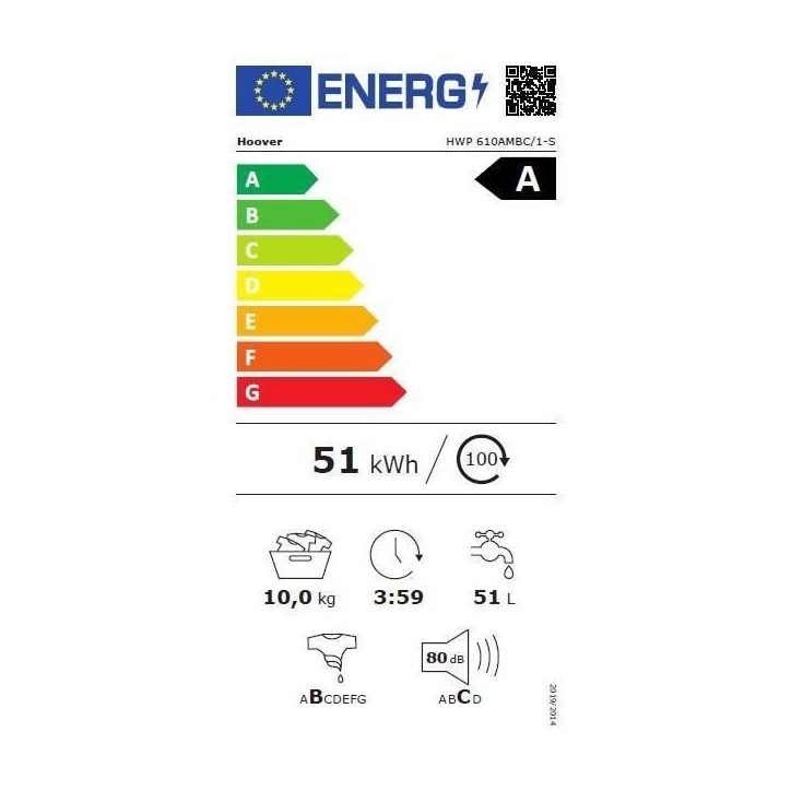 Lave-linge hublot HOOVER HWP 610AMBC/1-S - 10 kg - Induction - 1600 trs/min - Classe A - Connecté - Vapeur - Blanc Lave-linge hublot HOOVER HWP 610AMBC/1-S - 10 kg - Induction - 1600 trs/min - Classe A - Connecté - Vapeur - Blanc
