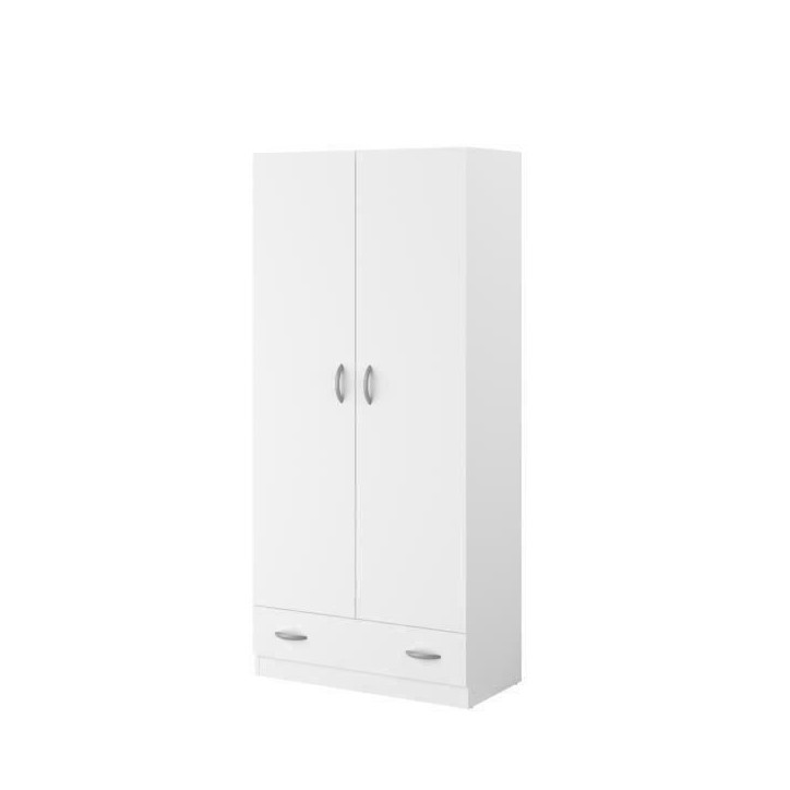 PARISOT Armoire 2 portes battantes + 1 tiroir - Panneaux de particules - Décor Blanc - L 78 cm x P 38 cm x H 170 cm - VARIA