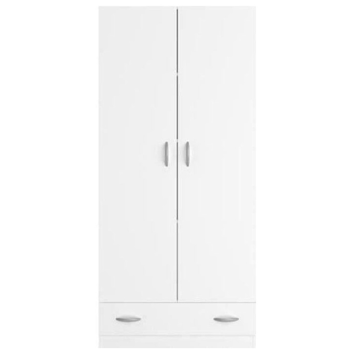 PARISOT Armoire 2 portes battantes + 1 tiroir - Panneaux de particules - Décor Blanc - L 78 cm x P 38 cm x H 170 cm - VARIA