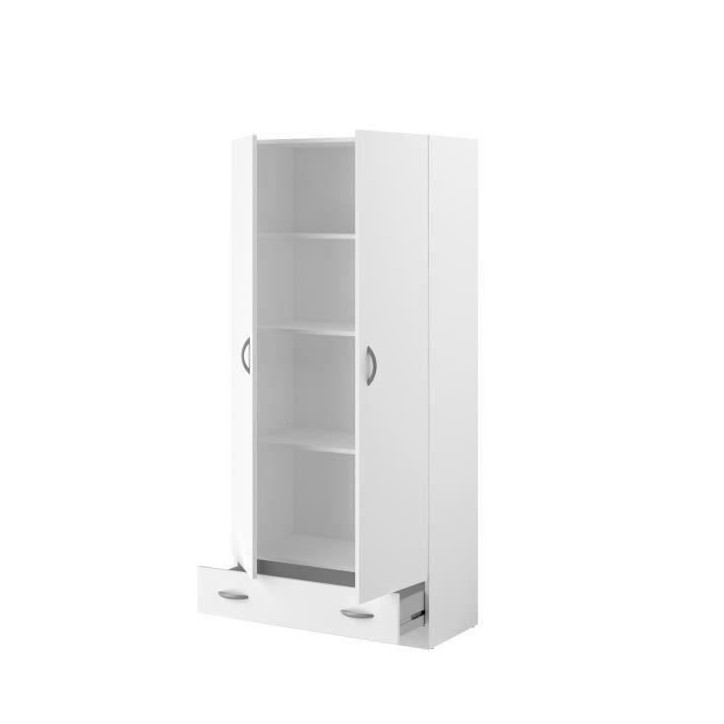 PARISOT Armoire 2 portes battantes + 1 tiroir - Panneaux de particules - Décor Blanc - L 78 cm x P 38 cm x H 170 cm - VARIA