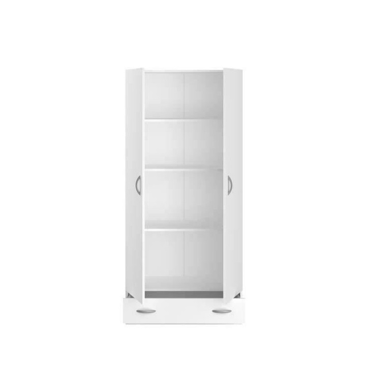 PARISOT Armoire 2 portes battantes + 1 tiroir - Panneaux de particules - Décor Blanc - L 78 cm x P 38 cm x H 170 cm - VARIA