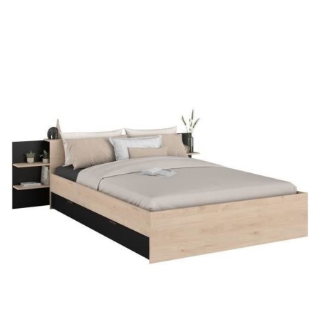 HORN Lit adulte 140 x 190 / 200 cm - Avec tiroir de rangement - Décor chene et noir – PARISOT