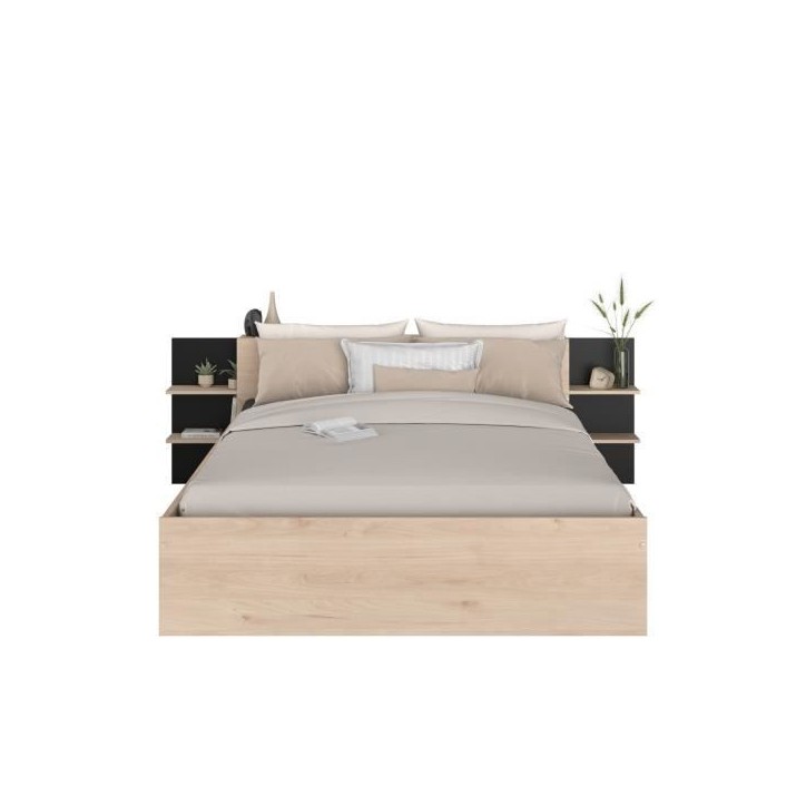 HORN Lit adulte 140 x 190 / 200 cm - Avec tiroir de rangement - Décor chene et noir – PARISOT