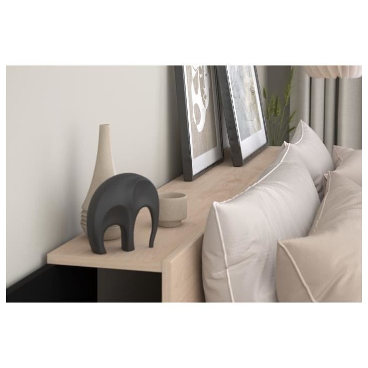 HORN Lit adulte 140 x 190 / 200 cm - Avec tiroir de rangement - Décor chene et noir – PARISOT