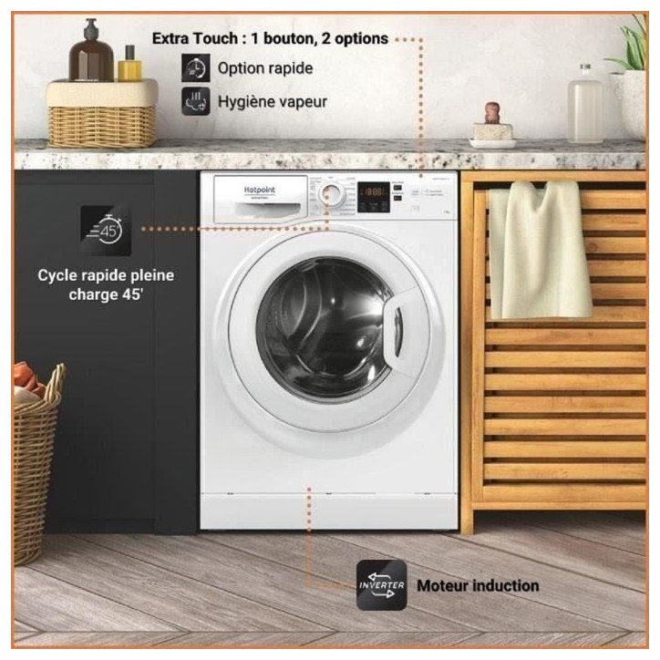 Lave-linge hublot HOTPOINT NS11469FWKFR - 11 kg - Induction - L60cm - 1400 trs/min - Classe A - Blanc Lave-linge hublot HOTPOINT NS11469FWKFR - 11 kg - Induction - L60cm - 1400 trs/min - Classe A - Blanc