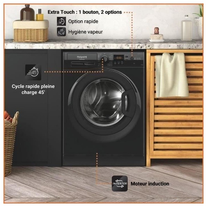 Lave-linge hublot HOTPOINT NS11469FBKFR - 11 kg - Induction - L60cm - 1400 trs/min - Classe A - Noir Lave-linge hublot HOTPOINT NS11469FBKFR - 11 kg - Induction - L60cm - 1400 trs/min - Classe A - Noir
