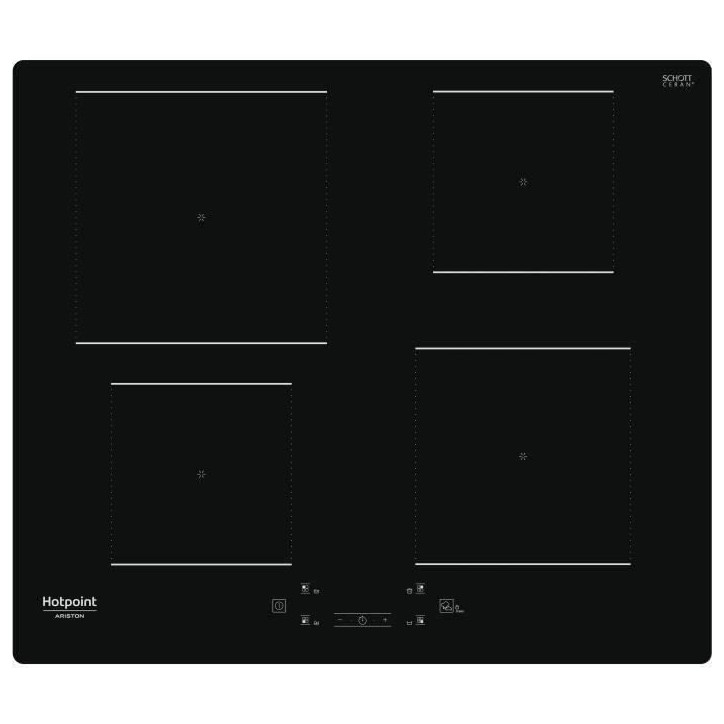 Table de cuisson induction - HOTPOINT - 4 foyers - L60 cm - HQ5660SNE - 7200 W - Revetement verre noir Table de cuisson induction - HOTPOINT - 4 foyers - L60 cm - HQ5660SNE - 7200 W - Revetement verre noir