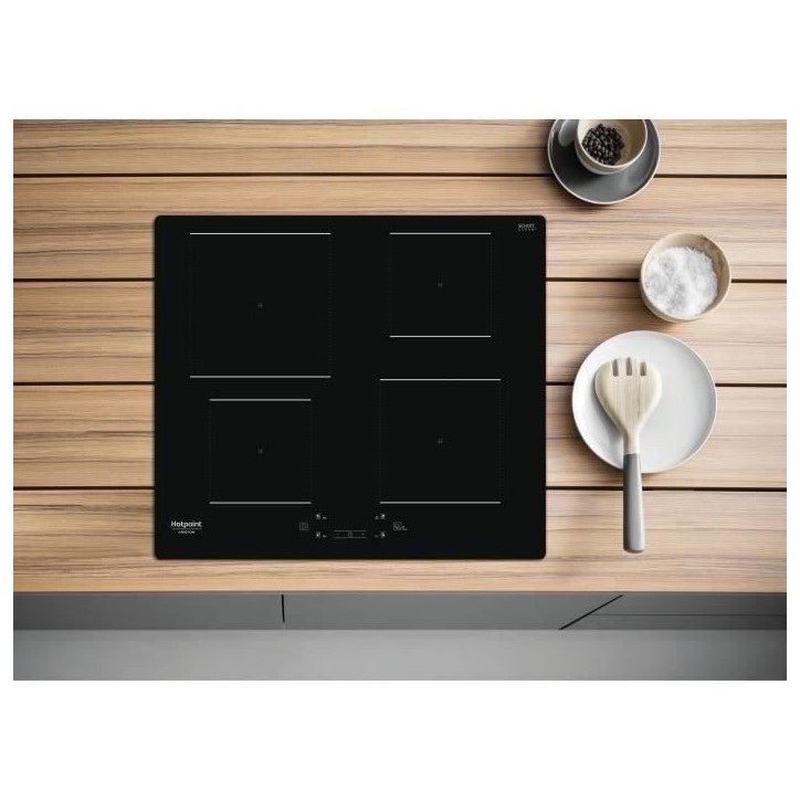 Table de cuisson induction - HOTPOINT - 4 foyers - L60 cm - HQ5660SNE - 7200 W - Revetement verre noir Table de cuisson induction - HOTPOINT - 4 foyers - L60 cm - HQ5660SNE - 7200 W - Revetement verre noir