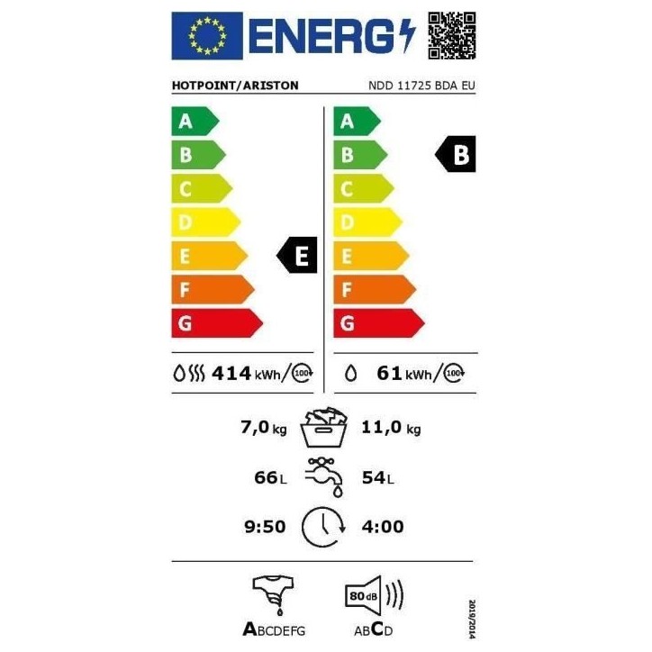 Lave-linge séchant HOTPOINT NDD11725BDAEU - 11 / 7 kg - Induction - L60cm - 1600 trs/min - Noir Lave-linge séchant HOTPOINT NDD11725BDAEU - 11 / 7 kg - Induction - L60cm - 1600 trs/min - Noir