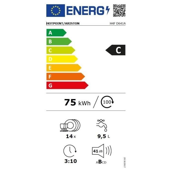 Lave-vaisselle pose libre HOTPOINT H4FD641A - 14 couverts - L60cm - 41 dB - Classe C - Blanc Lave-vaisselle pose libre HOTPOINT H4FD641A - 14 couverts - L60cm - 41 dB - Classe C - Blanc