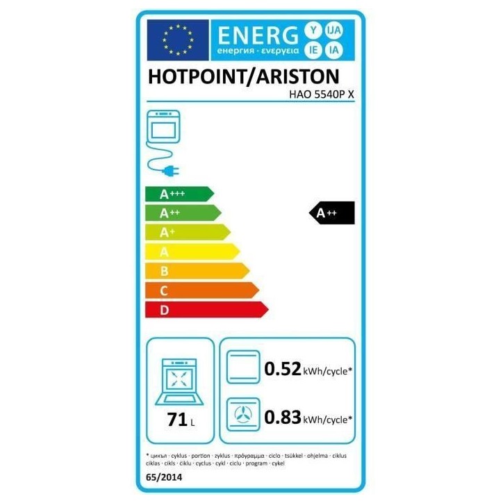 Four encastrable - Pyrolyse hydrolyse - Chaleur tournante - HOTPOINT - HAO5540PX - Inox - 71 L - A++ Four encastrable - Pyrolyse hydrolyse - Chaleur tournante - HOTPOINT - HAO5540PX - Inox - 71 L - A++