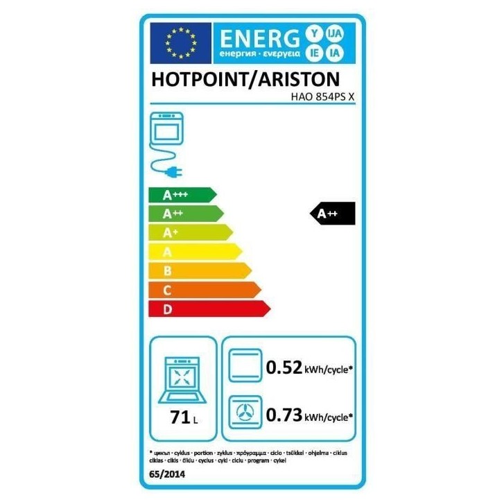Four encastrable - Pyrolyse hydrolyse - Chaleur pulsée - HOTPOINT - HAO854PSX - Inox - 71 L - A++ Four encastrable - Pyrolyse hydrolyse - Chaleur pulsée - HOTPOINT - HAO854PSX - Inox - 71 L - A++