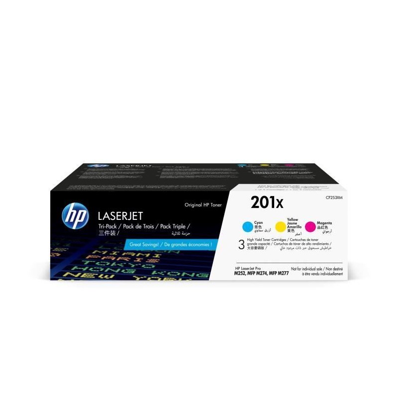 Cartouches de toner HP 201X - Pack de 3 couleurs grande capacité auth Cartouches de toner HP 201X - Pack de 3 couleurs grande capacité auth