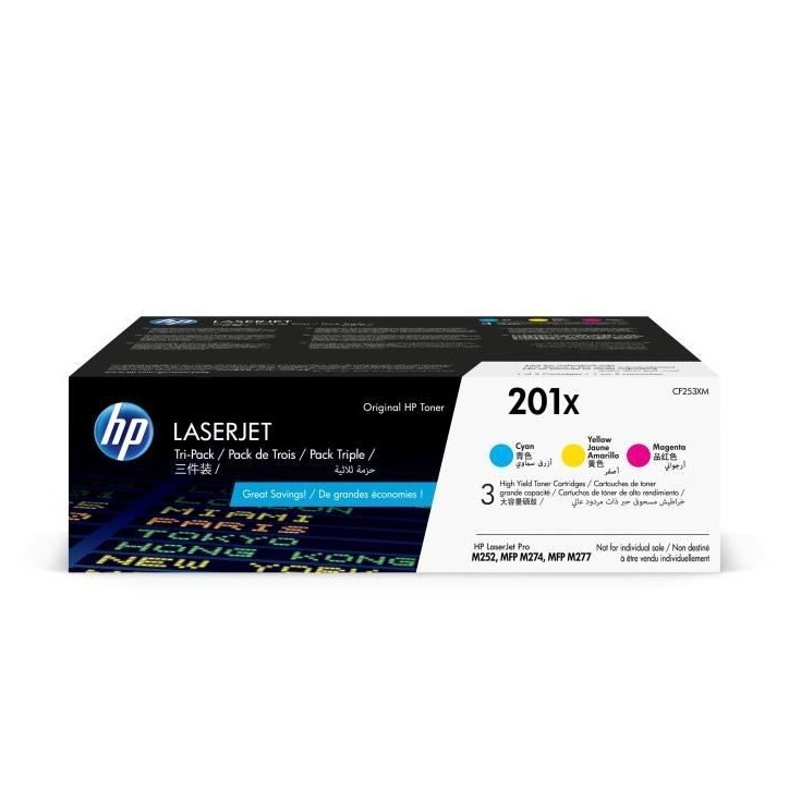 Cartouches de toner HP 201X - Pack de 3 couleurs grande capacité authentiques pour Color LJ Pro M252/M274/M277 Cartouches de toner HP 201X - Pack de 3 couleurs grande capacité authentiques pour Color LJ Pro M252/M274/M277