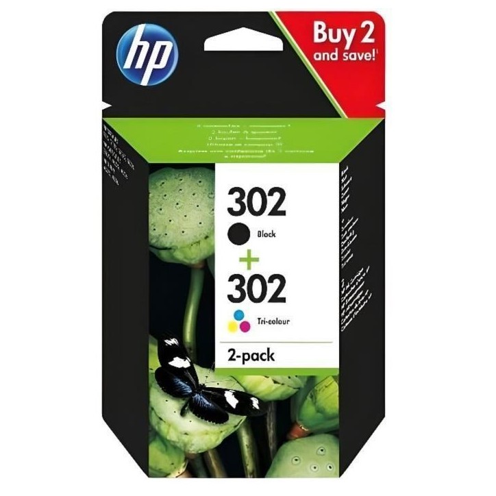 HP 302 Pack de 2 cartouches d'encre noire et trois couleurs authentiques (X4D37AE) pour HP DeskJet 2130/3630 et HP OfficeJet 383 HP 302 Pack de 2 cartouches d'encre noire et trois couleurs authentiques (X4D37AE) pour HP DeskJet 2130/3630 et HP OfficeJet 383