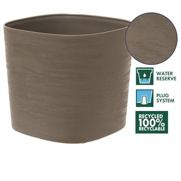 Pot avec réserve d'eau - GARDEN ID Respect - Taupe 25 x 25 cm - 100% déchets ménagers - 100% recyclable - Surface structurée